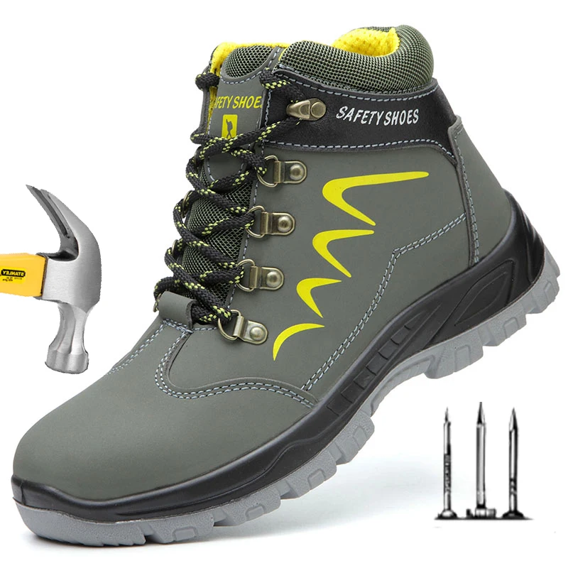 

Мужские Водонепроницаемые зимние кожаные ботинки, нескользящая Рабочая защитная обувь с защитой от проколов, модная зеленая защитная обувь