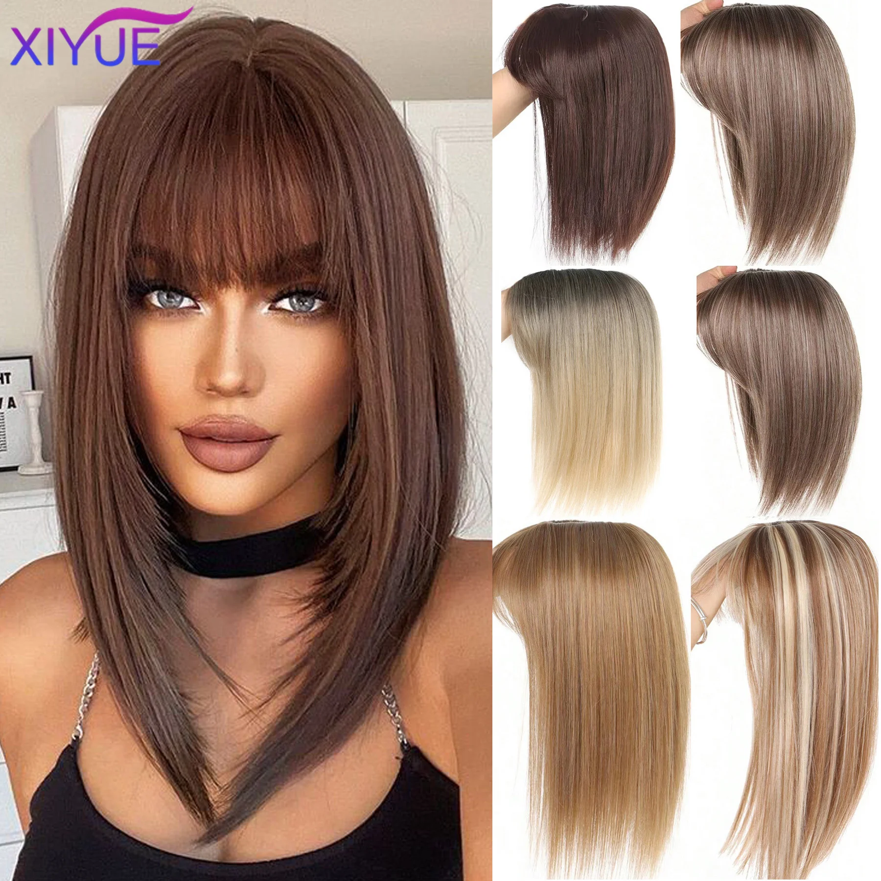 XIYUE Topper Hair Piece Invisible Seamless Long Straight Wig Bangs Clip Overhead Natural Invisible Replacement Cover White Hair