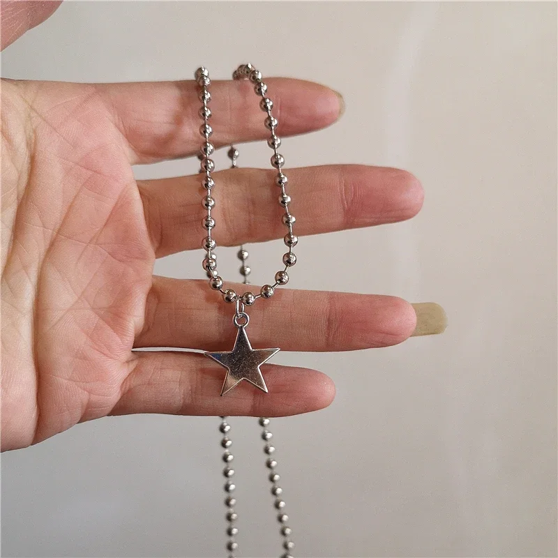Kpop Punk Grunge Silber Farbe Stern Kreuz Anhänger Halskette Für Männer Frauen Paar Vintage Ästhetischen Schmuck Y2K EMO Zubehör – Detail 8