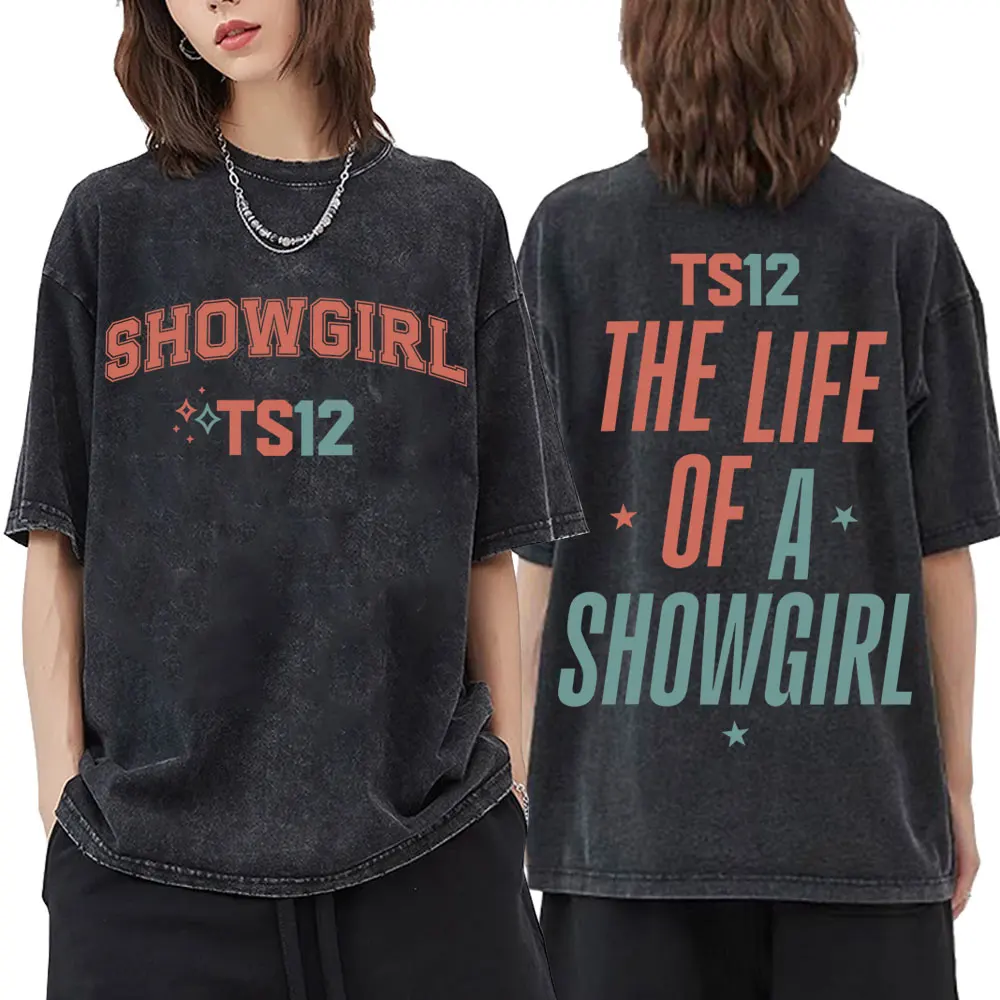 

The Life of A Showgirl Album 2025 Merch T Shirts Washed Vintage Men Women Fashion Pop Music Short Sleeve T-shirt Unisex T Shirt