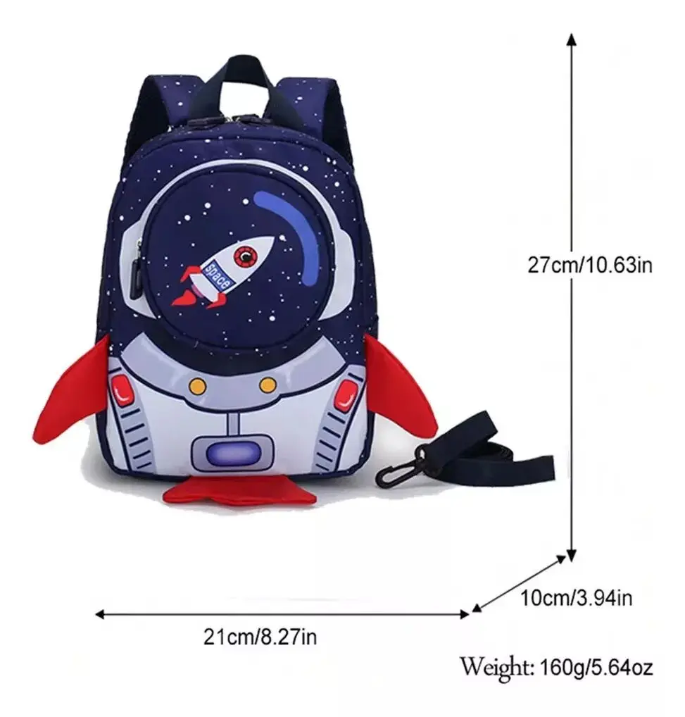 Children\'s anti slip backpack, 1-3 year old space rocket towing rope kindergarten backpack