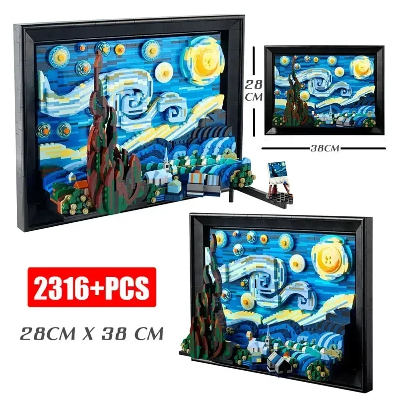 Vincent Van Gogh:The Starry Night 21333 Moc Art Painting Building Blocks Bricks Model Educational Toys XMAS Gifts For Chidlren