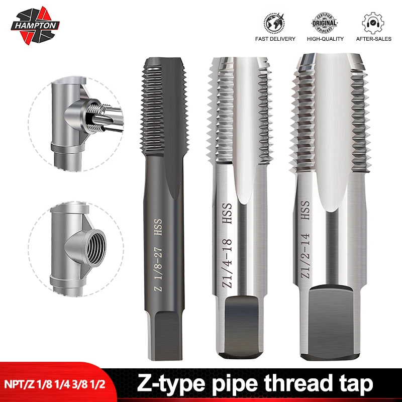 

HAMPTON 1PC HSS Pipe Tap NPT/Z 1/8-27 1/4-18 3/8-18 1/2-14 Inch Metal Z-type Pipe Thread Tap Threading Tools Hand Tools