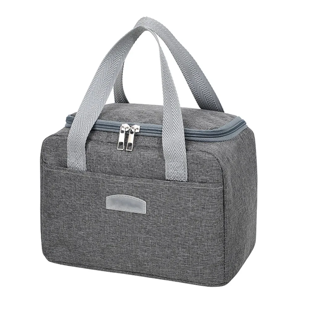 Portable Aluminum Foil Lined Insulated Lunch Bag Oxford Cloth Double Long Handle Canvas Tote Bag Portable Lunch Tote For Work