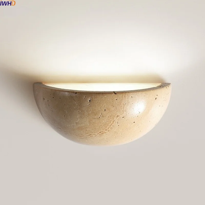 

IWHD Yellow Travertine Stone LED Wall Lamp Interior Bedroom Stair Lighting Fixture Wabi Sabi Bathroom Mirror Light Wandleuchte