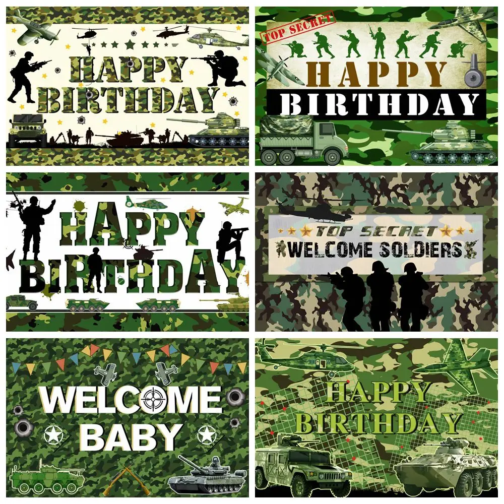 Military Army Theme Backdrop Camouflage Soldier Airplane Tank Car Baby Shower Boys Birthday Party Photography Background Decor