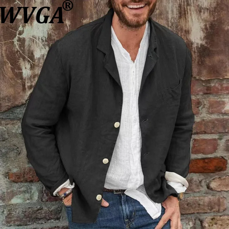 

WVGA весна осень новый мужской прилив хлопок и лен модный пиджак с отложным воротником нишевый шикарный повседневный пиджак с длинными рукавами Ins W14145
