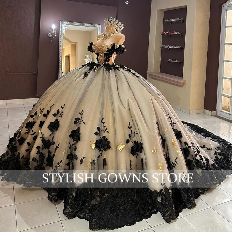 Luxury 3D Flowers Quinceanera Dress for Girls Illusion Lace Appliques Corset Vestidos De 15 Quinceanera Customized
