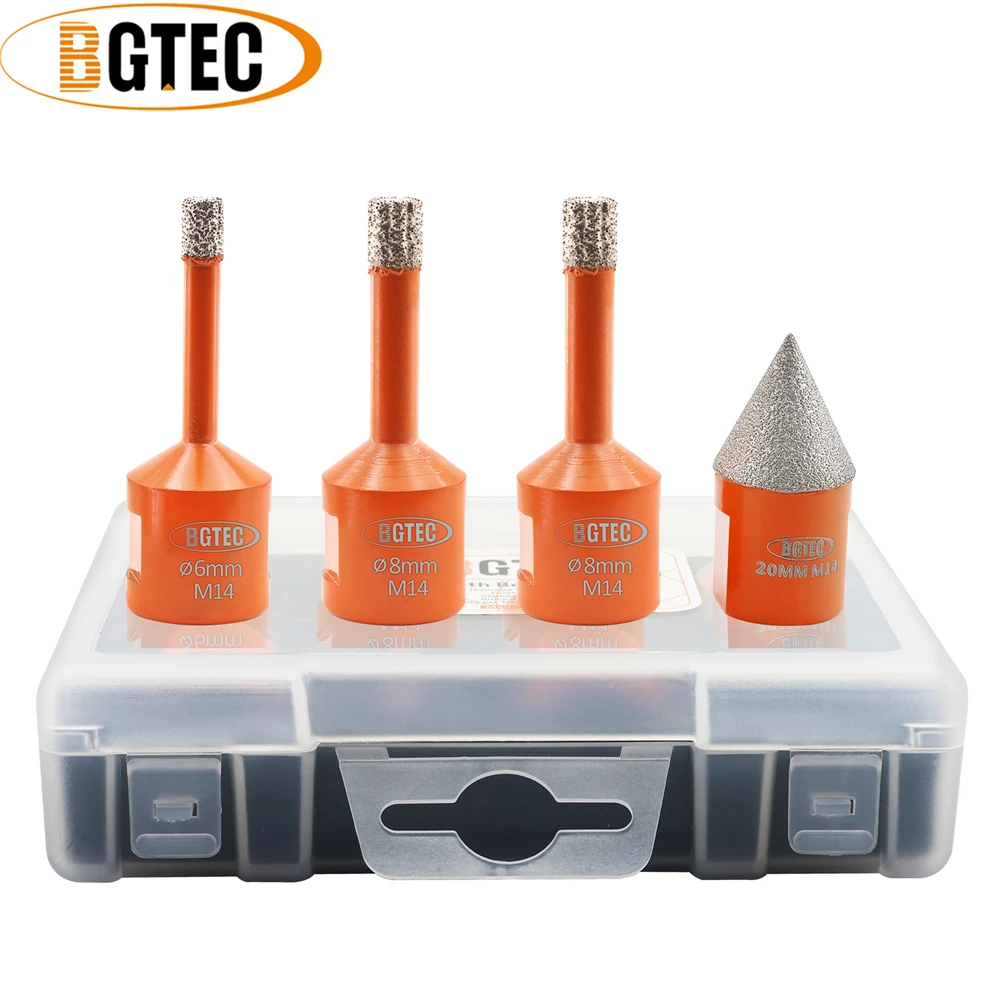 

BGTEC 4pcs/Box Dia6/8/8mm Diamond Drill Core Bits+Diamond Chamfer Drilling Milling Tile Marble Granite Porcelain M14 Tool Kit