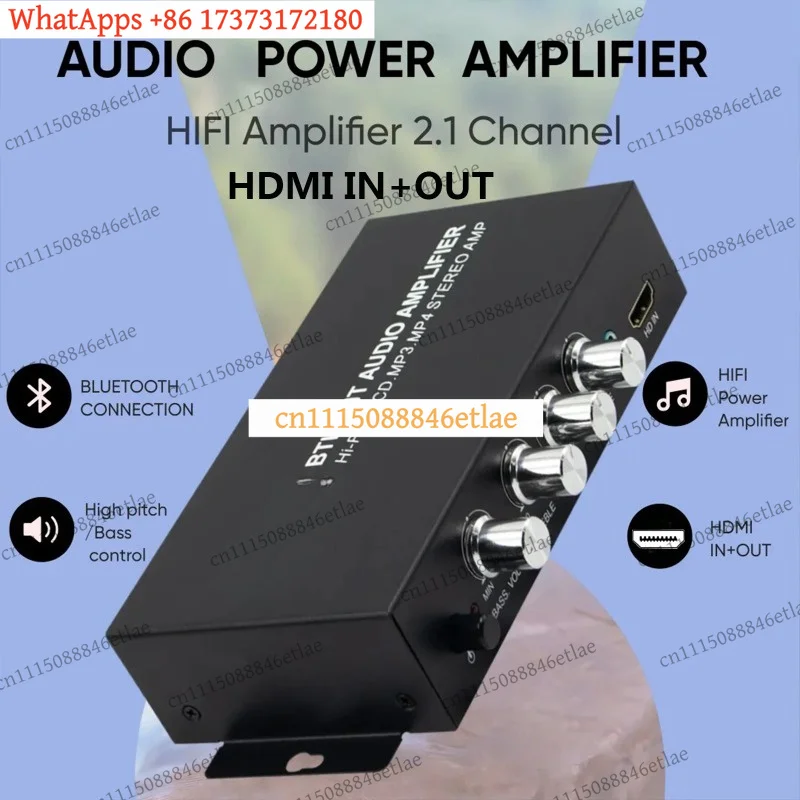 HiFi 2.1 Channel Power Amplifier Stereo Bass Amp RMS 80Wx2+80W Class D Mini Media Player Car Audio Device HDMI In/Out Black