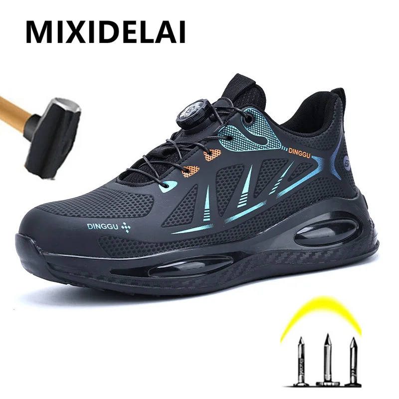 

New Rotating Button Men Work Shoes Puncture-Proof Safety Shoes Steel Toe Sneakers Men Security Protective Shoes Indestructible
