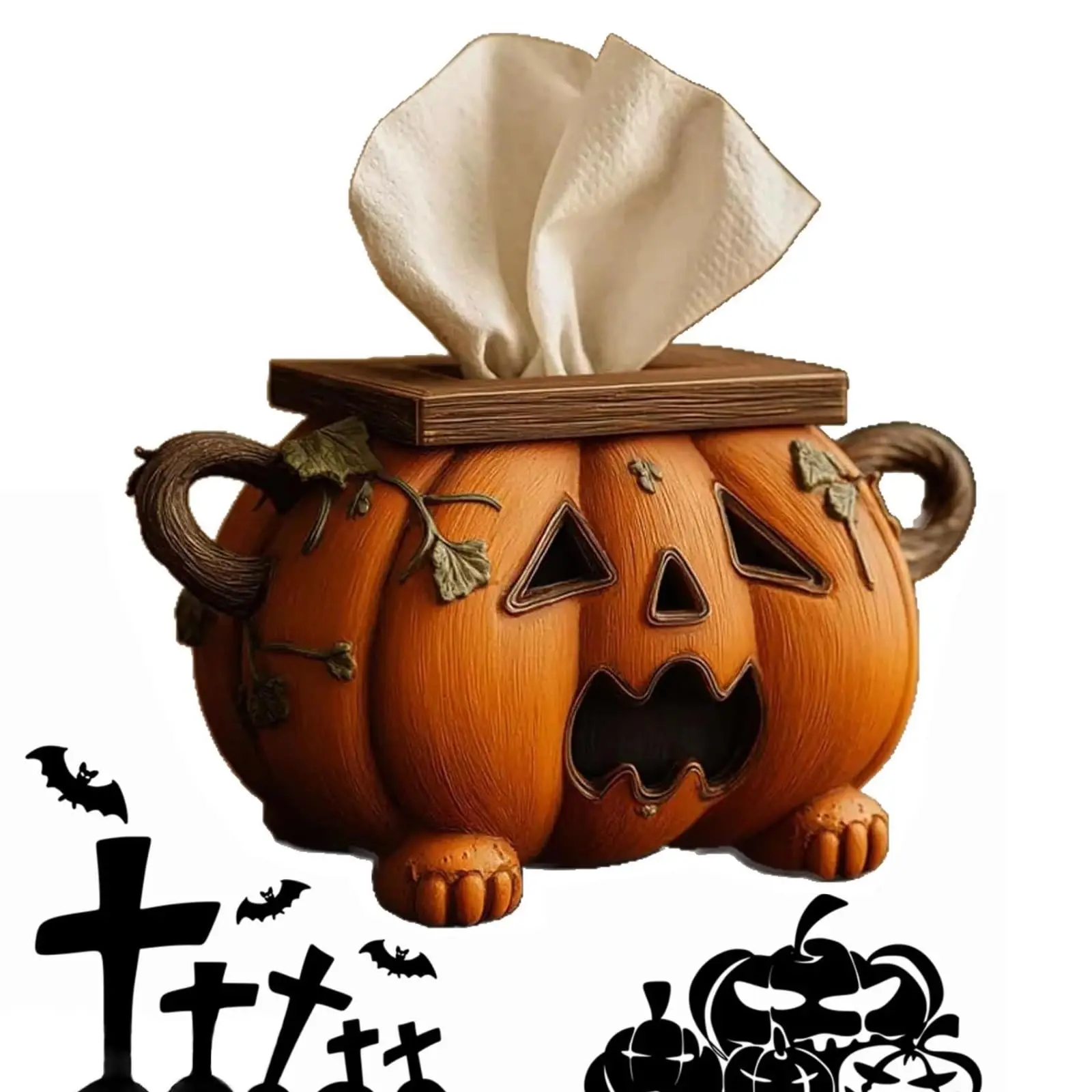 

Halloween Pumpkin Tissue Box Holder, Festive Home Accessory Facial Paper Organizer Dispenser for Bathroom Kitchen