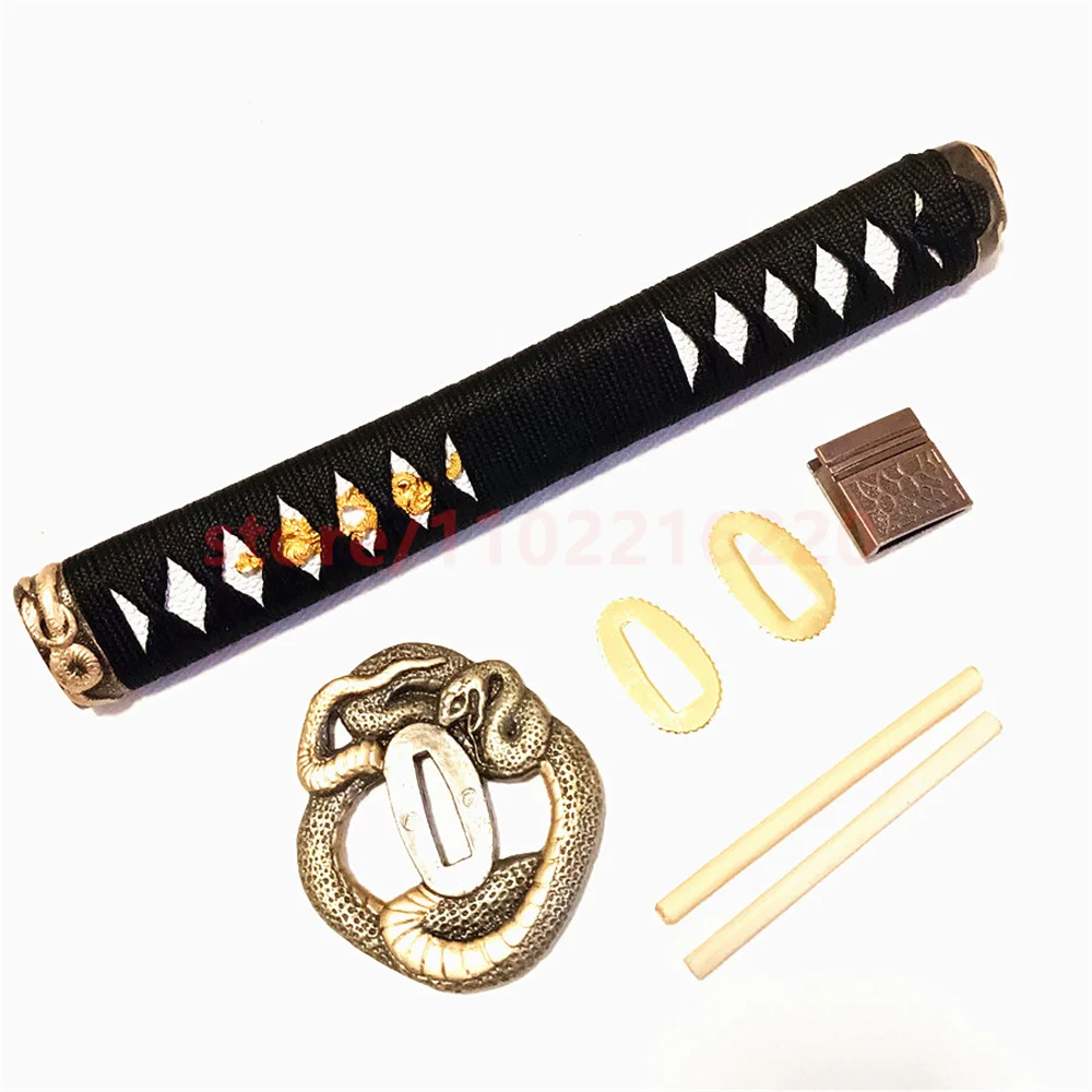 Amazing Battle Tsuka Handle Hilt Alloy Tsuba Handguard Alloy Habaki Seppa Japanese Real Japan Samurai Sword Parts Snake