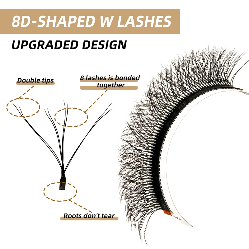 Quewel 8DW Shape Eyelash Extensions Double Layer 4D Premade Volume Fan Lashes Two Tips Fluffy Cilios Natural Eyelashes 0.07mm