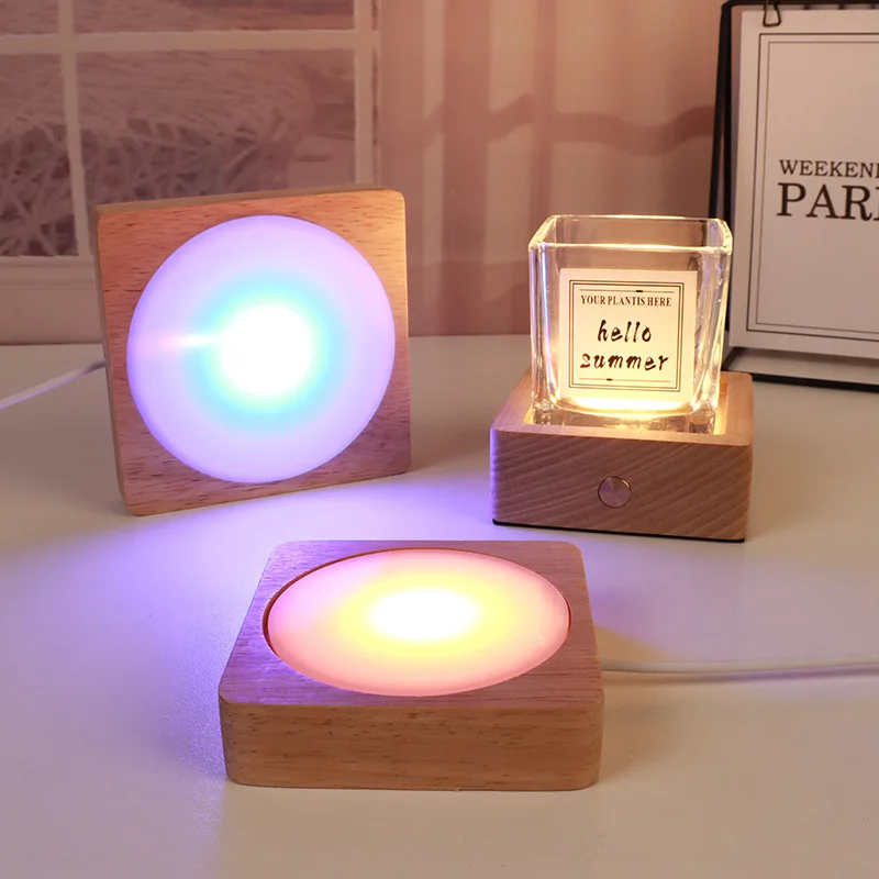 LED Light Base Rotating Display Stand Wood Lamp Holder Rechargeable Light Base Remote Control Stand