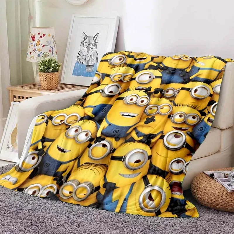 6 Sizes Cute Minions Printed Blanket Children Adult Blanket Soft and Warm Bedding for Bed Sofa Outdoor Travel Cover Blanket Gift