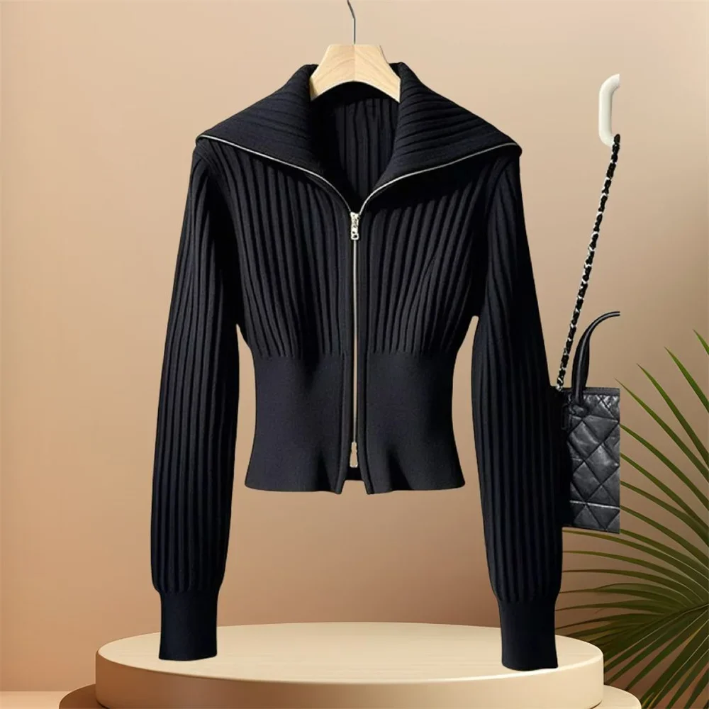 

Корейский свитер на молнии, женский весенне-осенний вязаный свитер с длинными рукавами, пальто, женские модные короткие кардиганы, одежда для женщин