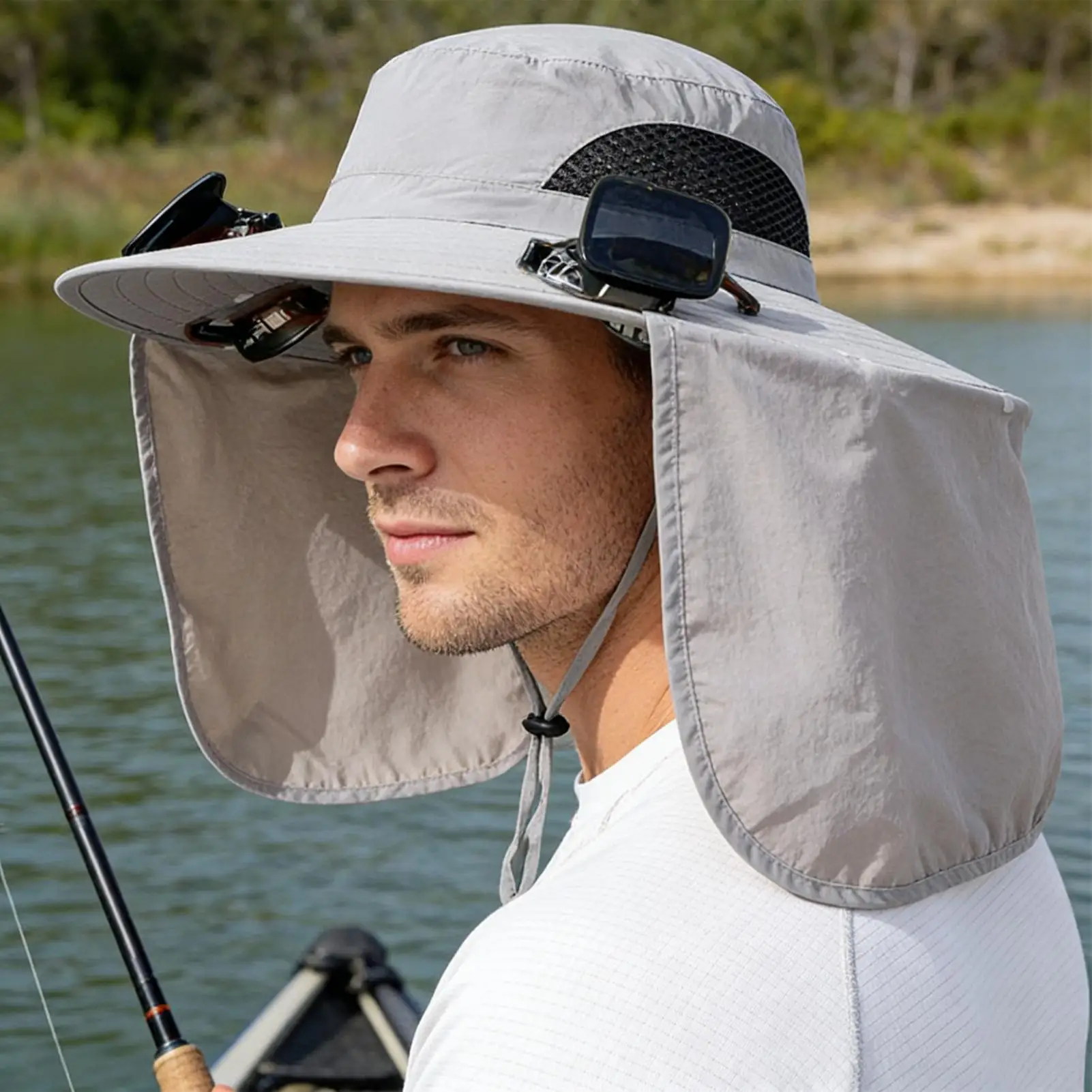 

Solar Fan Hat Breathable Wide Brim Headgear Foldable Beach Hat With 2 Solar Fans For Women Men Gardening Hiking Fishing Outdoor