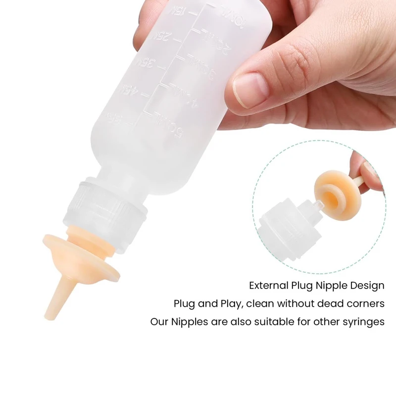طقم تغذية زجاجة رضاعة للحيوانات الأليفة لحديثي الولادة، زجاجة رضاعة سعة 55 مل مع حلمات سيليكون بديلة للقطط والجراء والأرانب #3