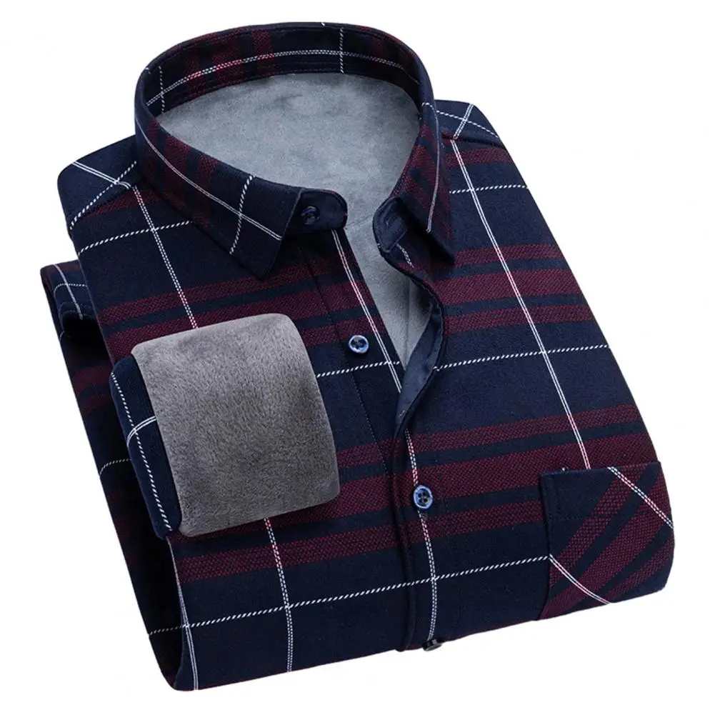 Contrast Color Men Shirt Stylish Men's Winter Plaid Shirt Thick Plush Shirts for Formal Business Office Wear Lightweight Men