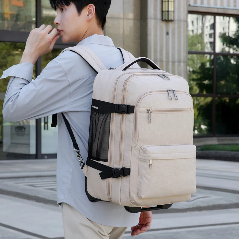 حقيبة ظهر متدحرجة تحمل الأمتعة، حقيبة ظهر للكمبيوتر المحمول للسفر مع عجلات للرجال والنساء، حقيبة ظهر بعجلات مقاومة للماء