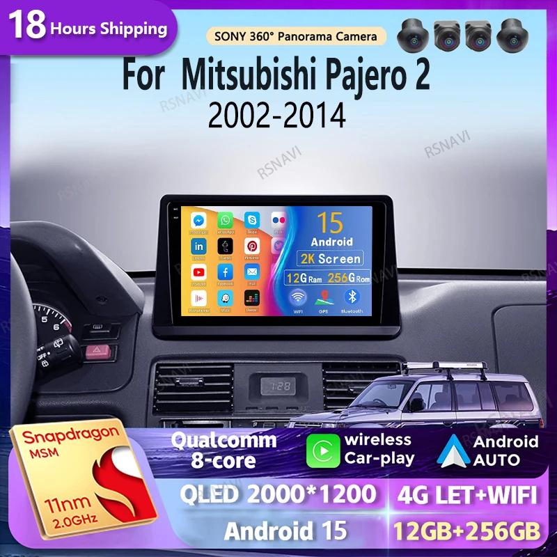 Android 15 Carplay Auto 2K pantalla Radio de coche reproductor de vídeo Multimedia para Mitsubishi Pajero 2 2002 - 2014 2 din Autoradio estéreo