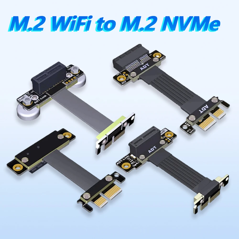 ADT M.2 WiFi Key E To M.2 NVMe Key M NIC Solid State Drive SSD Extension Cable Riser Card R54SF Support PCIe 4.0 3.0