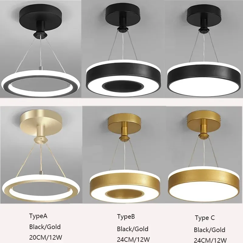 

Nordic Circle LED Ceiling Light For Balcony Proch Aisle Lamp Chandelier Round Ring Black Golden Lustres Home Decoration Fixture