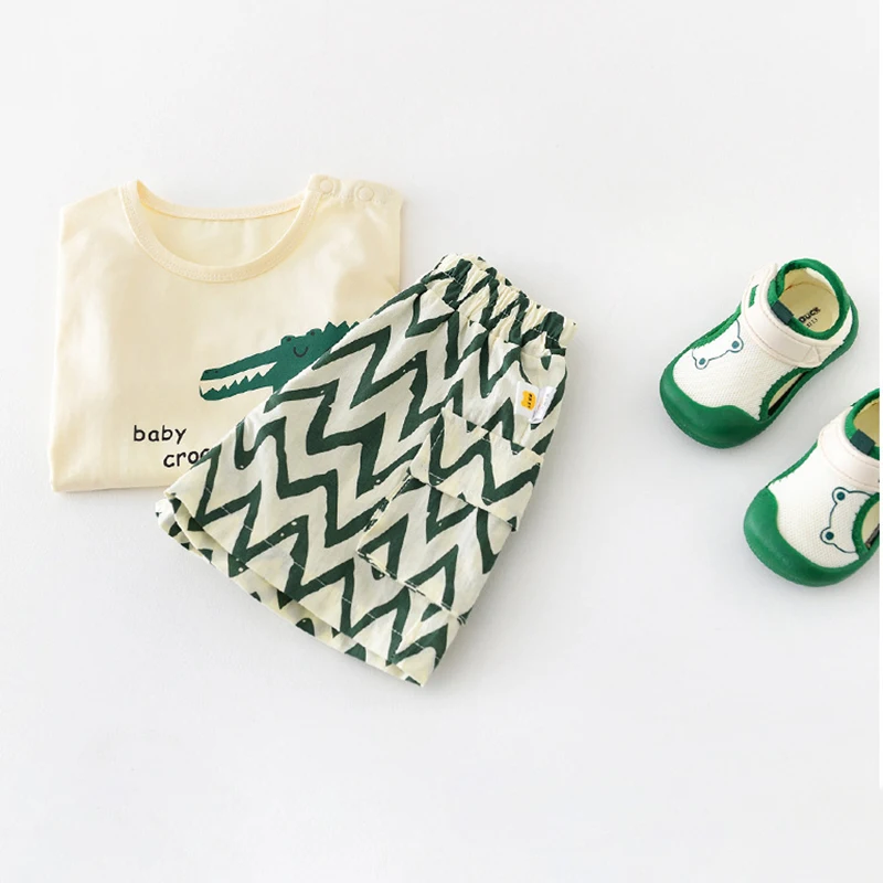 Milancel 2024 New Summer Baby Tee Set Infant Boys Girls Cartoon Crocodile T-shirt Shorts 2-Pcs Suit Toddler Cotton Outfit