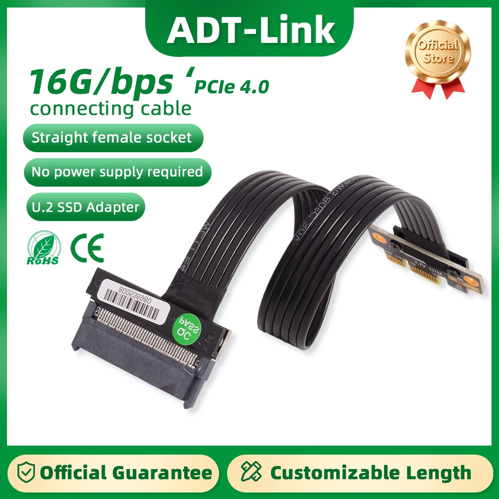 ADT-Link PCI Express 4.0 x1 para U.2 SSD (SFF-8639) Cabo de extensão Gen4 U.2 SFF 8639 SSD para PCIe x1 Slot Riser Adaptador