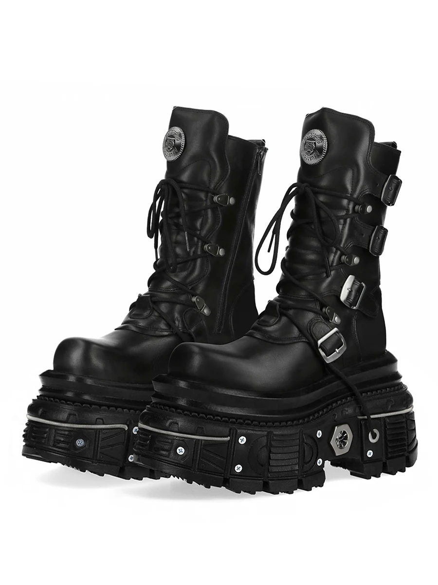 Botas de moto con plataforma y remaches de Metal para mujer, botas cortas Retro de moda con cabeza redonda de Rock, botas de plataforma de estilo gótico