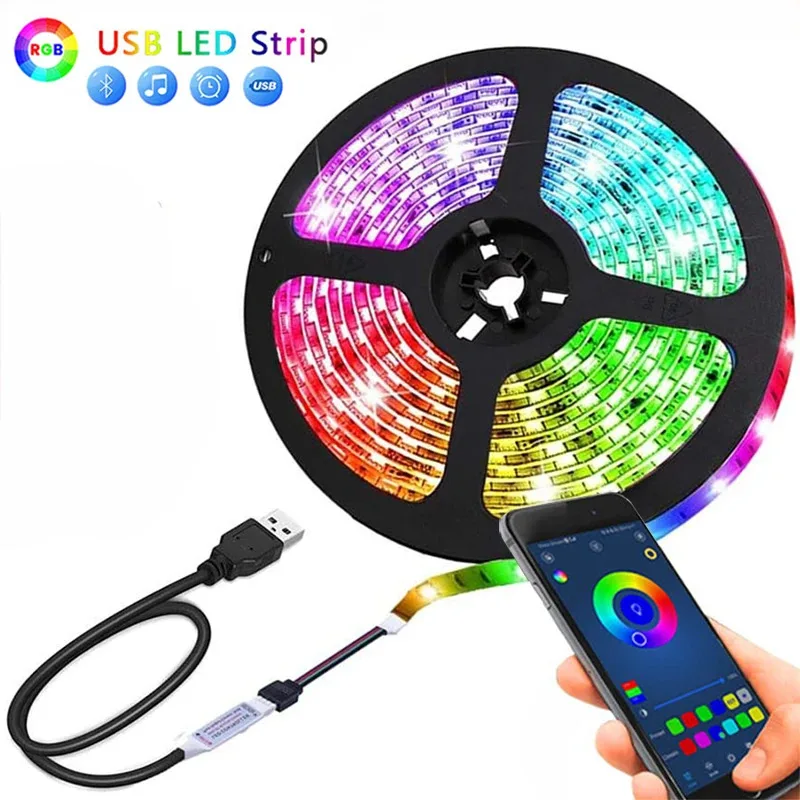 Tira de luces LED RGB de 5V, luces de Tv inteligente con Bluetooth, decoración de habitación, lámpara de cinta de jardín, cambio de Color,