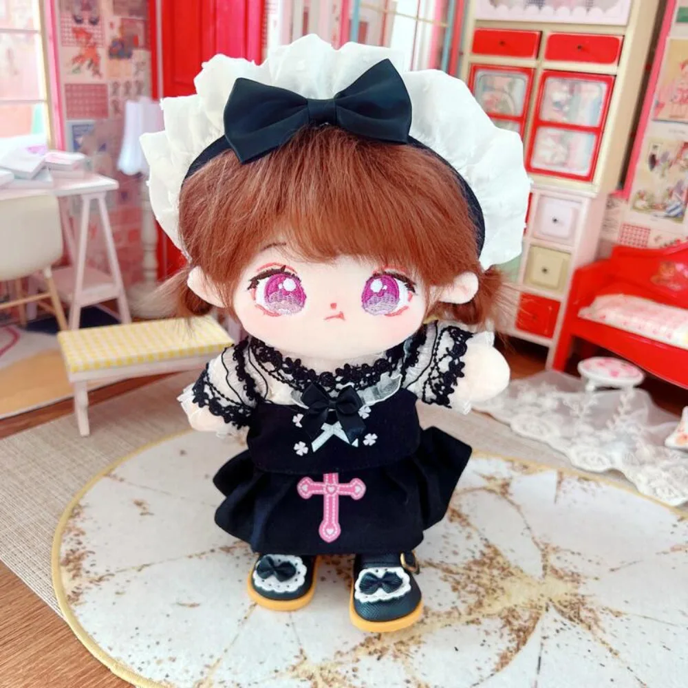 메이드 드레스 20cm 면 인형 옷 복장 로리타 면 인형 옷 귀여운 미니 플러시 인형 옷 어린이 선물