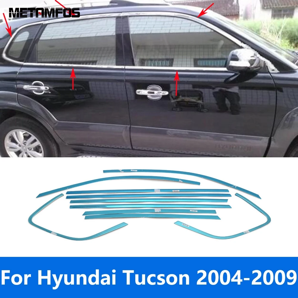 For Hyundai Tucson 2004-2007 2008 2009 Stainless Steel Upper Lower Window Sill Frame Cover Trim Sticker Accessories Car Styling