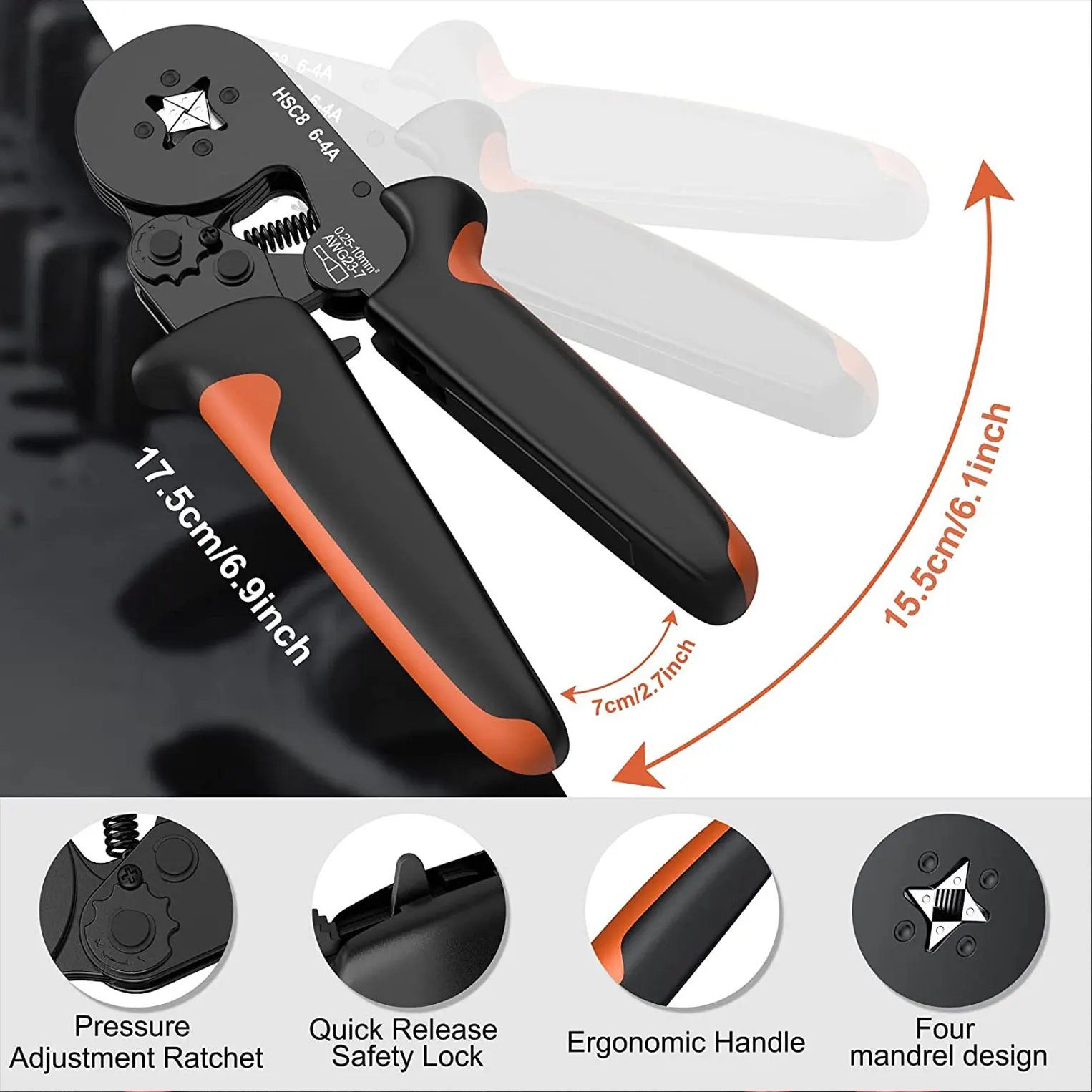 Ferrule Crimping Tool Kit with Wire Connectors AWG23-7 Self-adjustable Ratchet Wire Crimping Tool Kit Crimper Plier Set