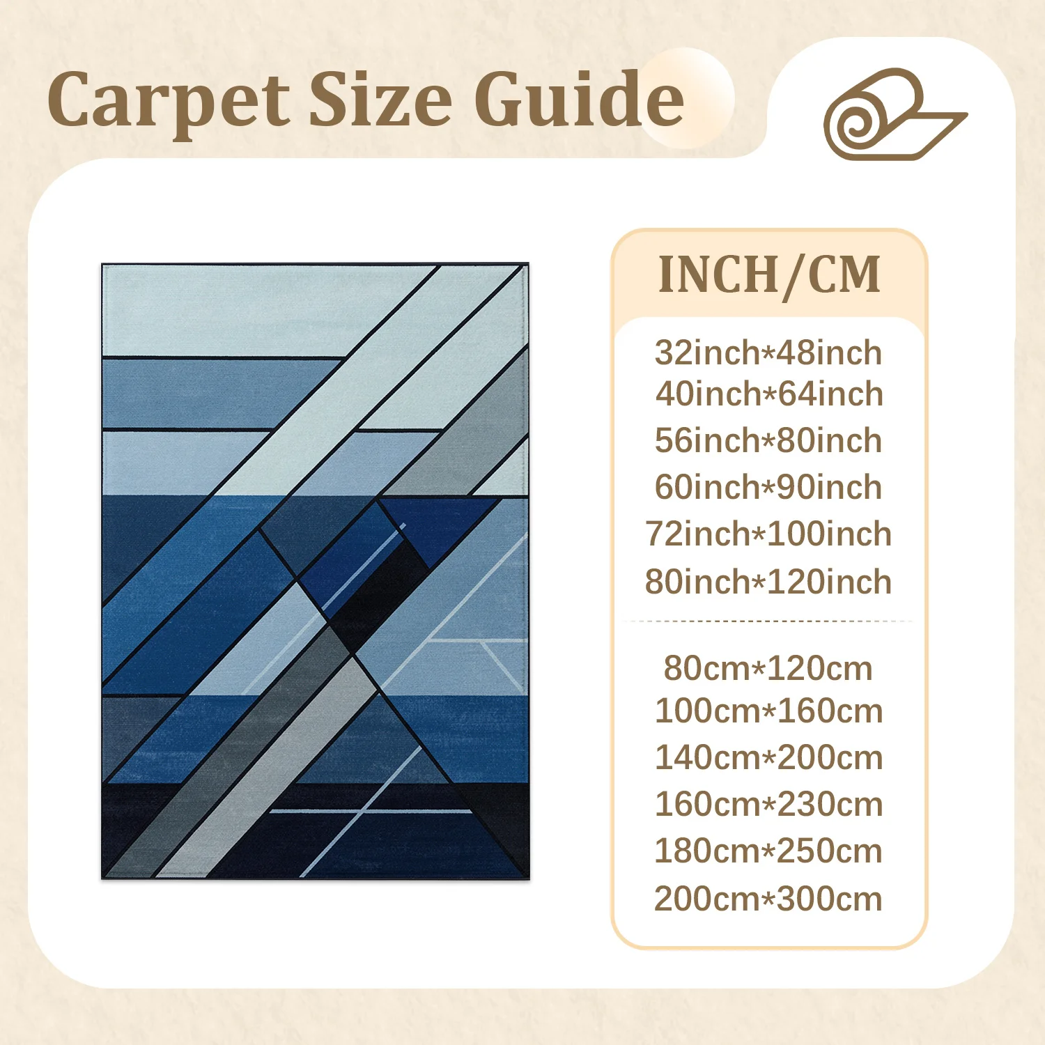 Geometric Blue Gray Abstract Lines Area Rug, Velvet Soft, Machine Washable, Stays in Place, Floor Rug for Living Room, Bedroom, Office, Entryway, Perfect for Halloween, Thanksgiving, Christmas, New Year, Black Friday, Cyber Monday Home Decor