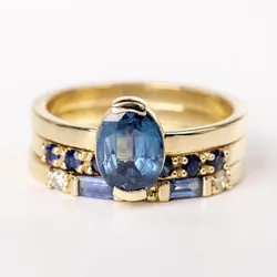 New European and American Fashion Set with Blue Topaz Women's Three Piece Ring