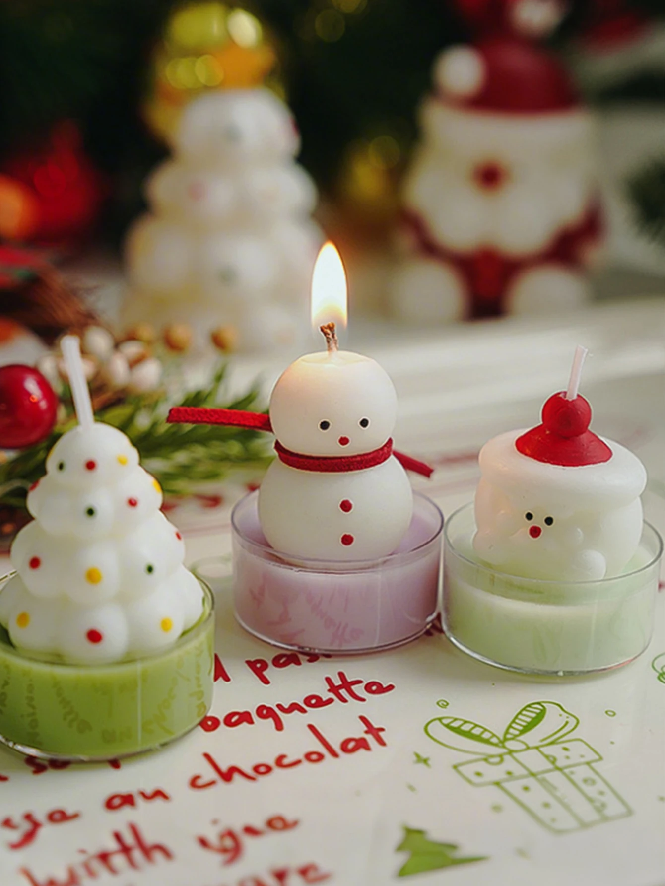 1pc, Christmas tea wax, soybean blend wax, British pear and Freesia fragrance, cute Christmas gift, home decoration, holiday gif