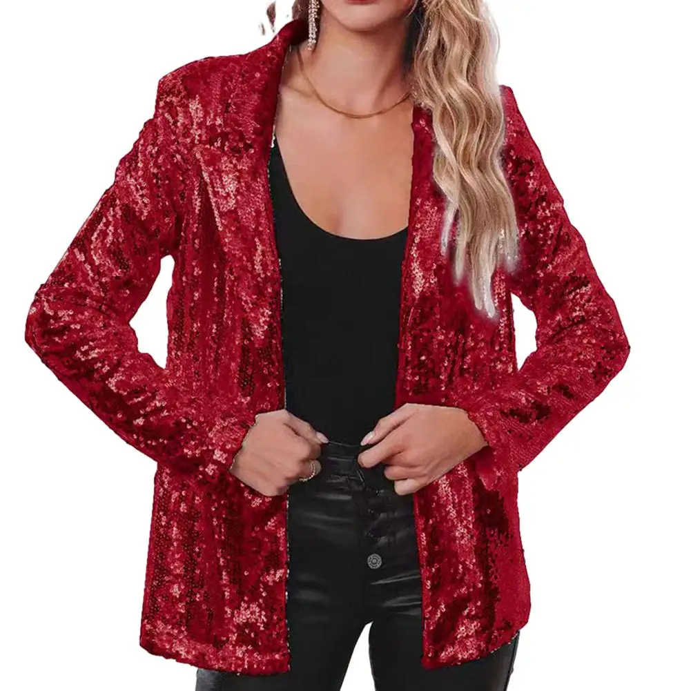 Blazer femminile autunno inverno risvolto manica lunga capispalla partito paillettes Street temperamento cappotto moda inelastica