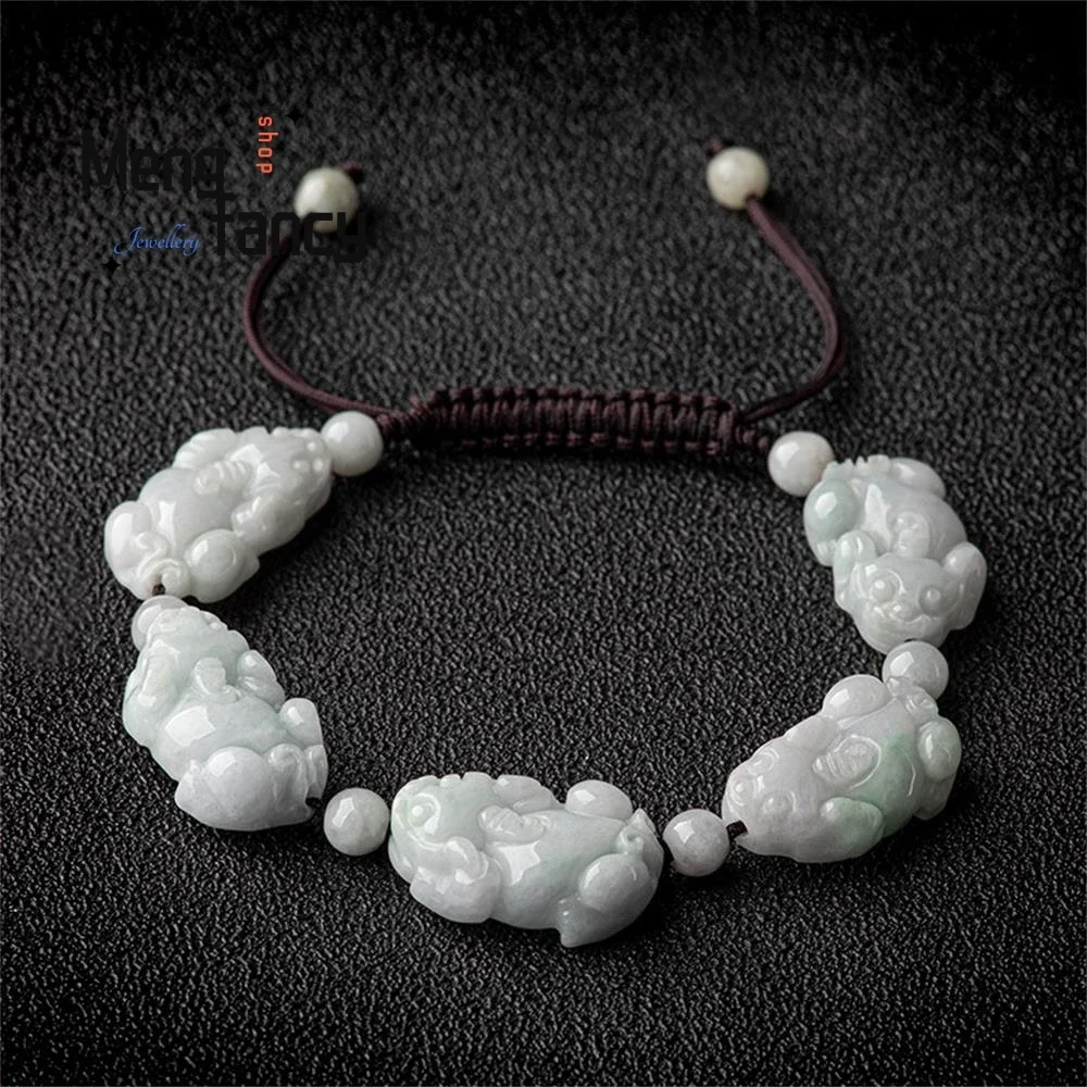 

Natural Myanmar A-goods Jadeite Fortune Pixiu Ice Jade Hand-Woven Bracelet Exquisite Handicraft Best Selling Fashion Jewelry