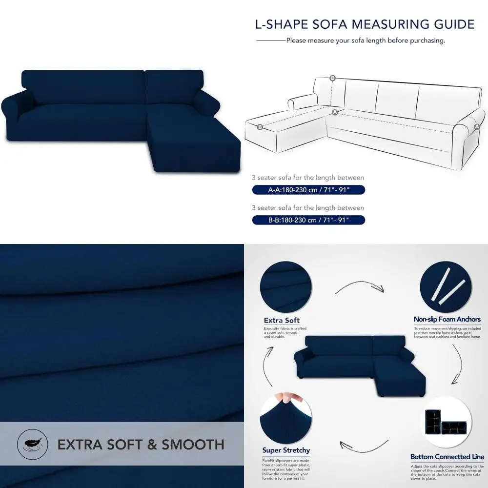 

Эластичные чехлы для диванов для секционных диванов L-образной формы — нескользящие чехлы из спандекса с эластичным дном, комплект из 2 предметов