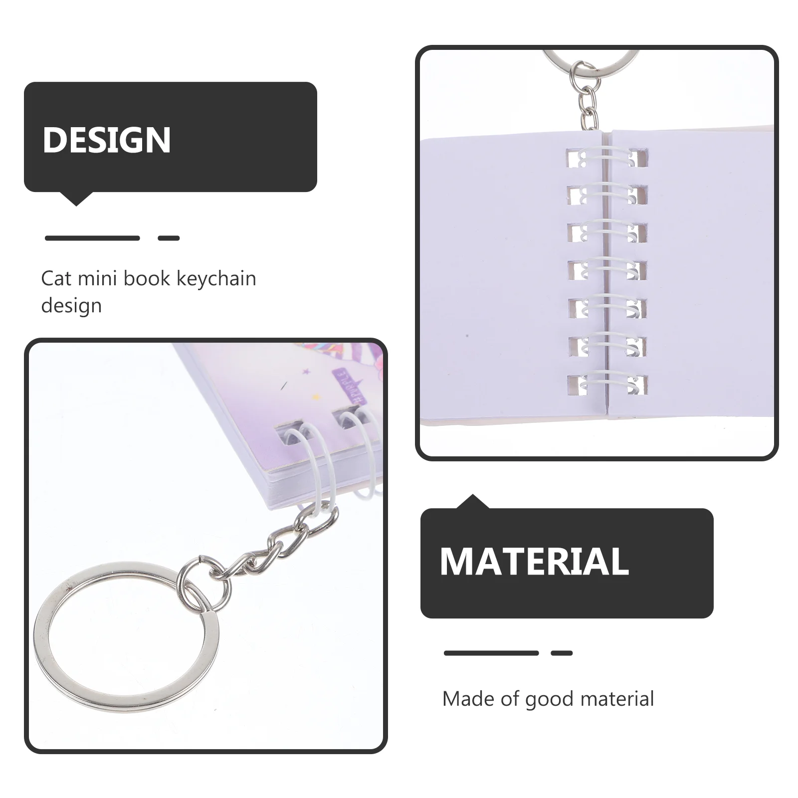 4 Pcs Coil Pendant Cute Cat Keychain Travel Miss Mini Notepads Car Small Notebook Keyring Bag