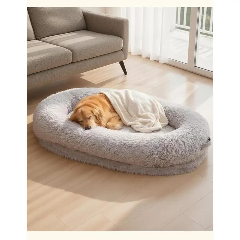 Orthopädischer Hundebett für Menschen 132x86x24 cm, riesiger Hundekorb aus Memory-Schaum mit Seitenfach, Poi