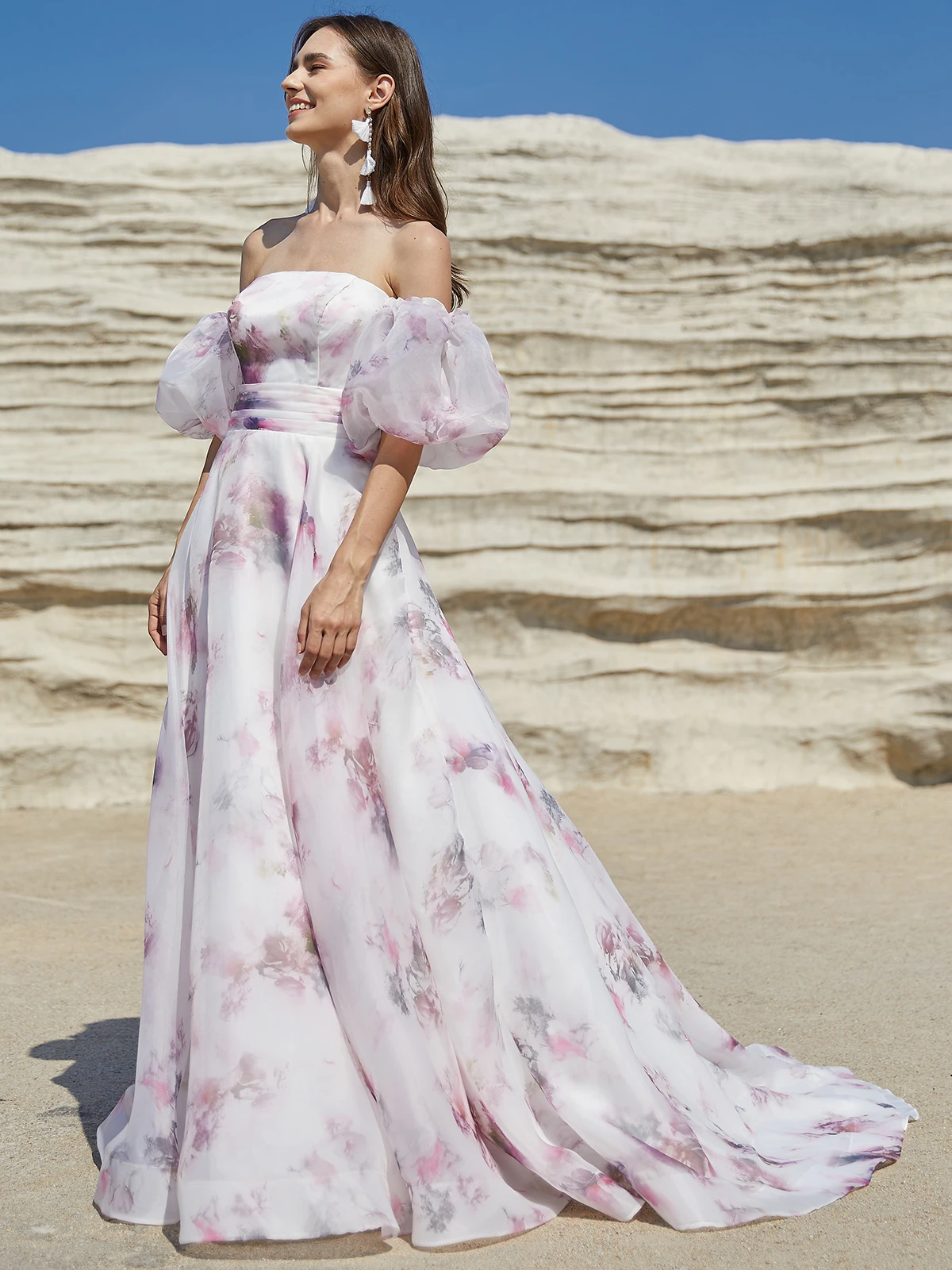 Elegante vestido de novia Floral rosa para mujer, vestidos de novia de Organza con cordones en la espalda y mangas hinchadas, vestido de baile de jardín de marfil, 2024