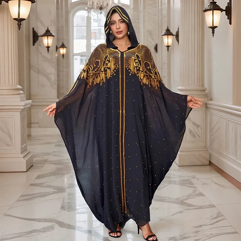 Diamanten Kapuzen Abaya 2PCS Set Modest Frauen Afrikanische Ankara Dashiki Kleid Marokko Kaftan Islamischen Kaftan Modest Gebet Kleidung