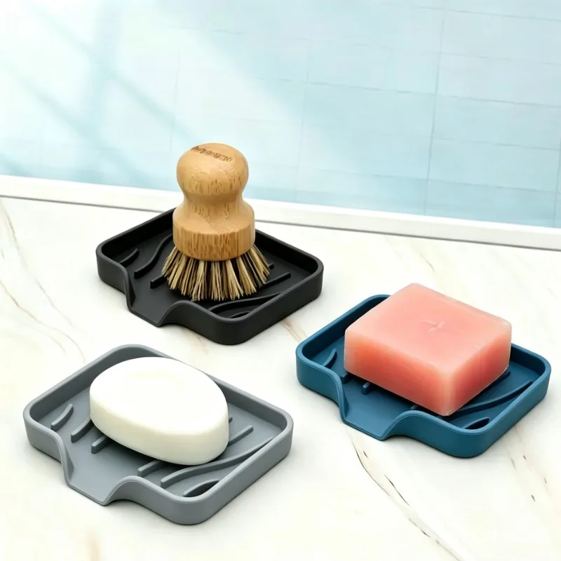 Silicone Soap Dish Self Draining Non-Slip Bar Soap Holder Waterfall Tray Keeps Soap Dry Easy To Clean for Shower & Kitchen