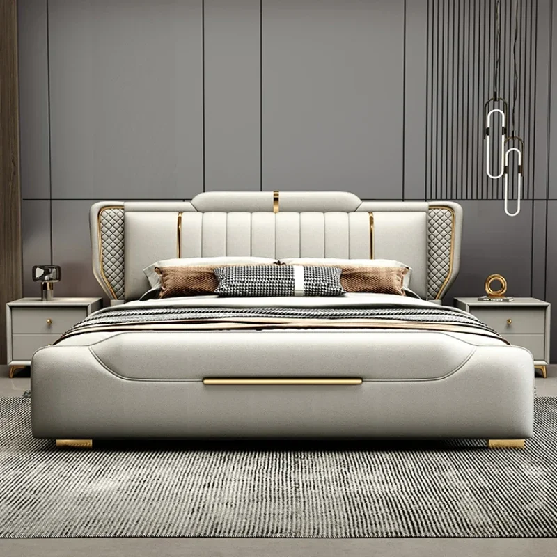 Double Full Size Bed Frame Whitr Large Modern Design Headboard Bed Queen Bedroom Luxury Muebles Para Dormitorio Nordic Furniture