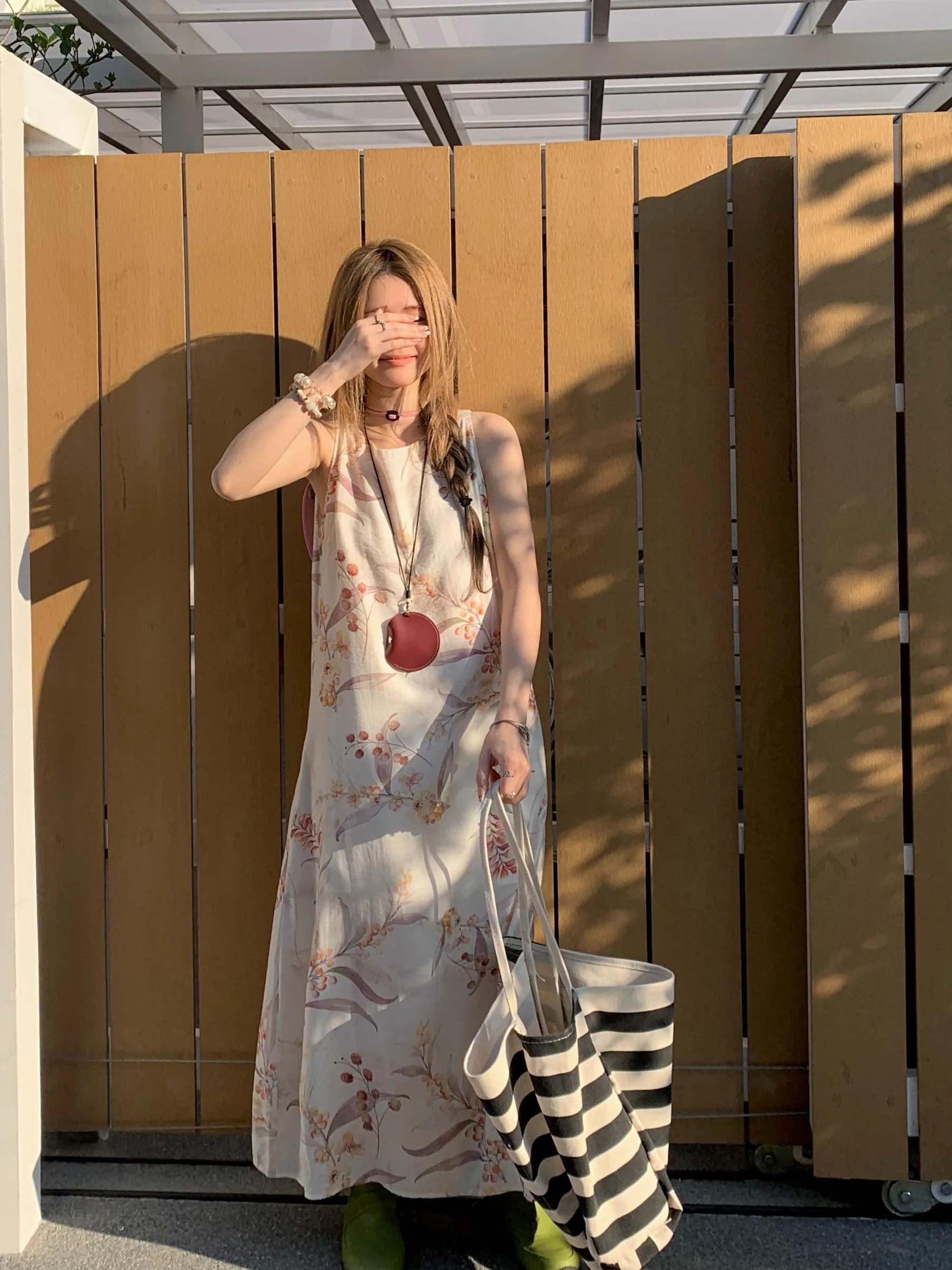 

plus Size Women's Summer New Sle Floral Print round Ne Svel Vest Dr Loose Drapey A-Line Skirt Long Evening Gown