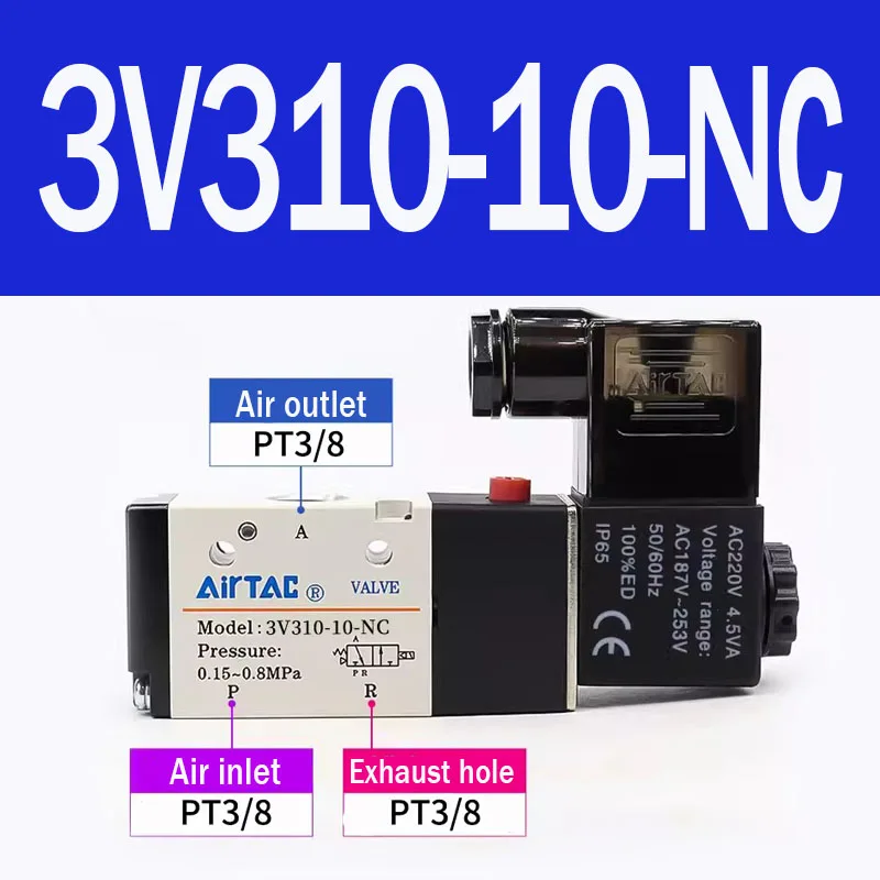AirTAC Originele Pneumatische Solenoidklep 3V110-06 3V210-08 3V310-10 3/2-weg Richtingsklep Luchtregelklep AC DC12 24 110 220V