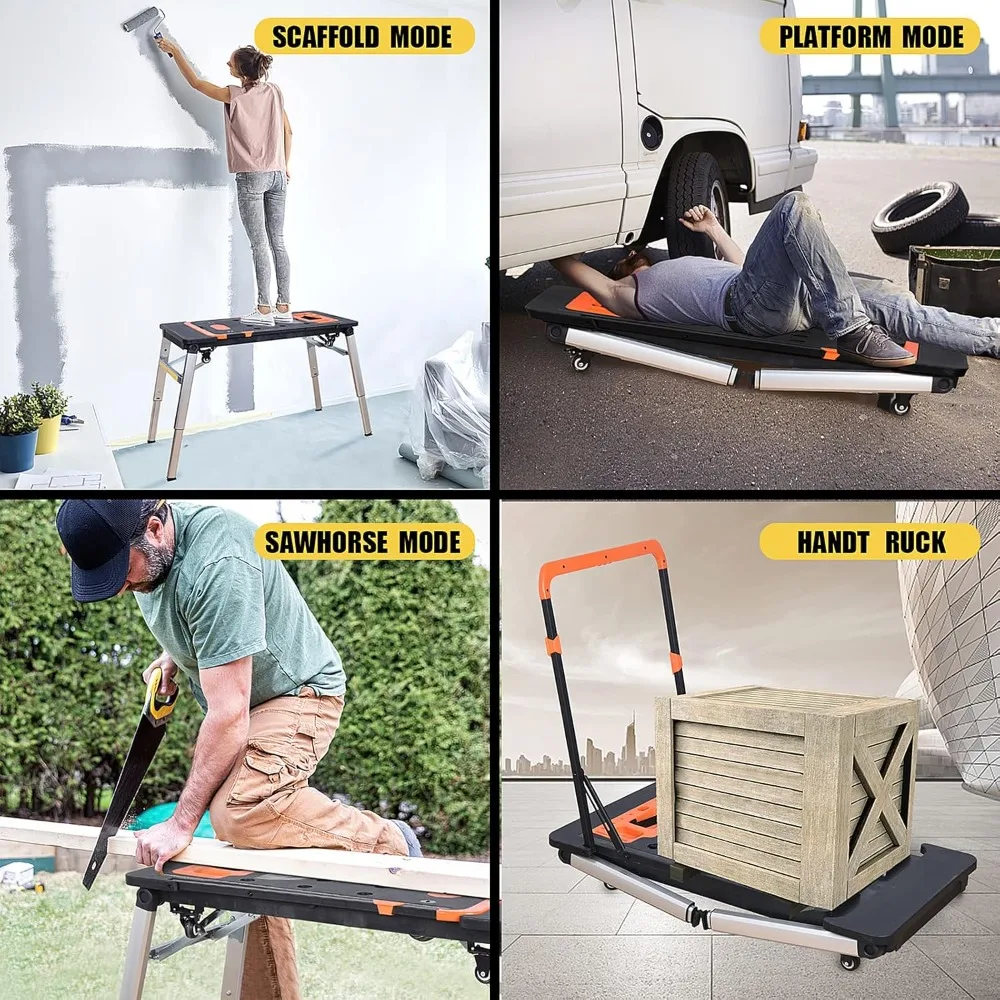 

7-in-1 Folding Portable Workbench with Wheels, Adjustable Height, 550lbs Capacity for DIY and Professional Use